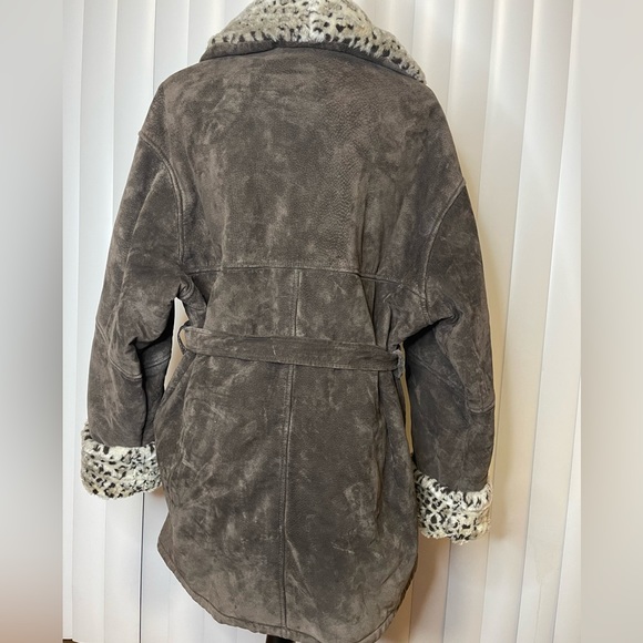 Wilsons Suede Leather Animal Print Faux Fur Lined Belted Jacket. GUC - Picture 7 of 10
